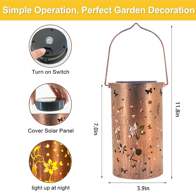 4 Pack Solar Lanterns Outdoor Waterproof Hummingbirds Birthday Gifts - Image 5