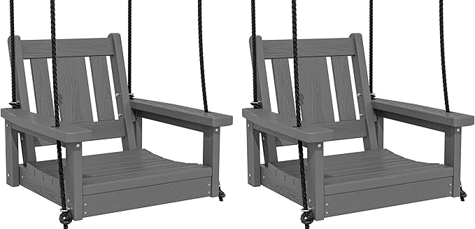 SERWALL HDPE Single Porch Swing Set of 2, Heavy Duty Single Person Swing Chair by SERWALL