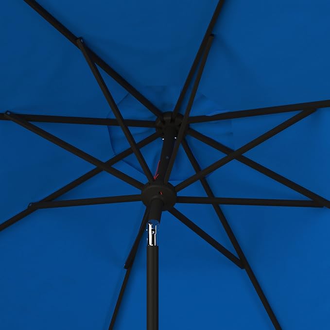 SAFAVIEH 9ft Outdoor Patio Umbrella, Pacific Blue & White Trim, Auto Crank Tilt - Image 6