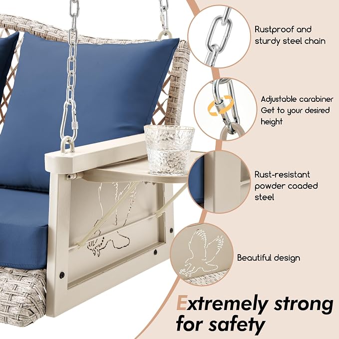 Upgraded Wicker Hanging Porch Swing Heavy Duty 900 LBS 3-Seat Outdoor Patio - Image 6