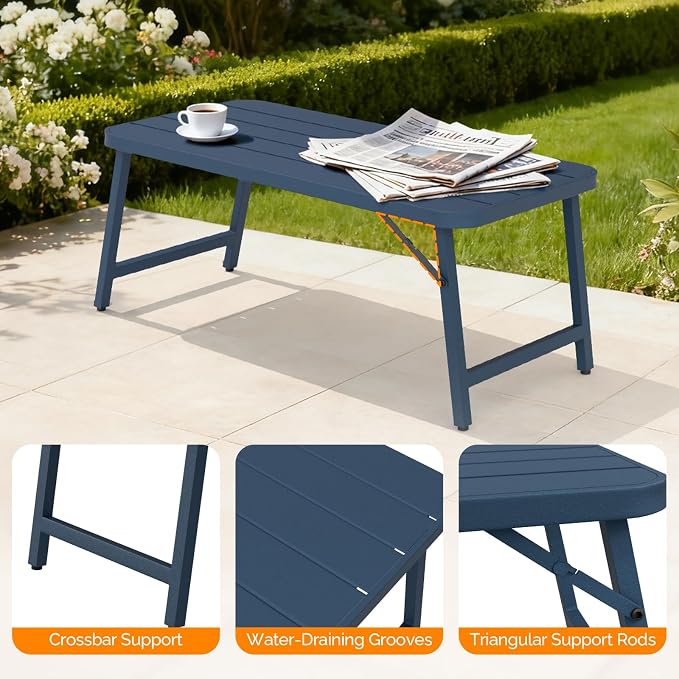 VINGLI Outdoor Folding Coffee Table, Rectangle Drainable Iron Patio Table - Image 8