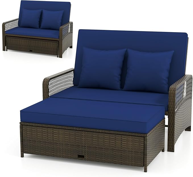 Moccha Outdoor Daybed, Rattan Loveseat Sofa by LDAILY