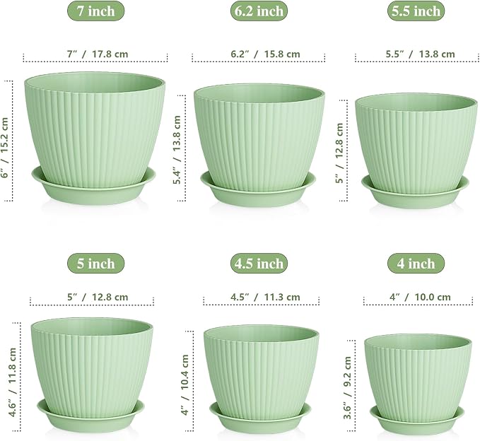 7/6.2/5.5/5/4.5/4 inch Plant Pots, 6 Pack Flower Pots - Image 2