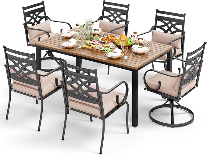 PHI VILLA 7 Pcs Patio Dining Set, Outdoor Table Chair Set - Image 9