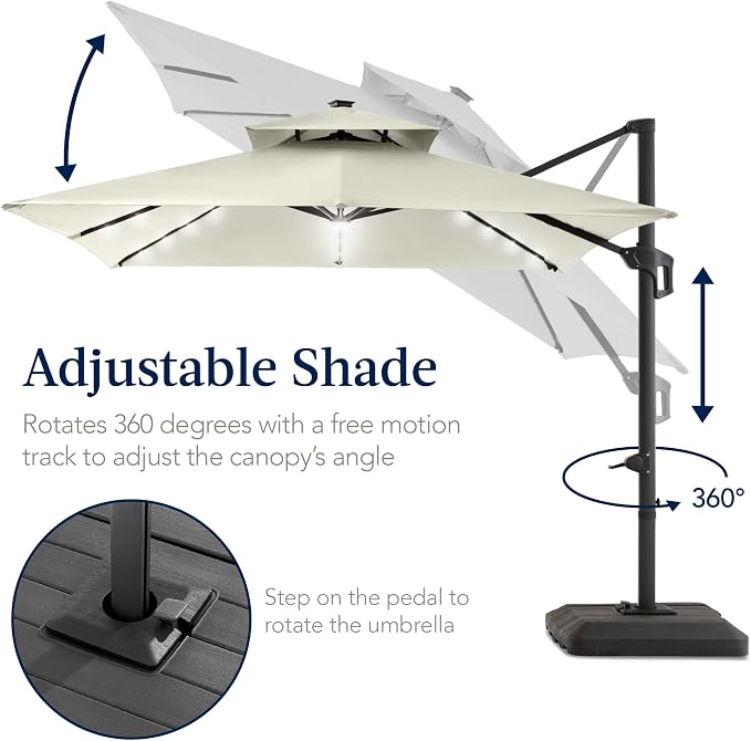 Best Choice Products 12x12ft LED Cantilever Patio Umbrella w/Base Included & - Image 5