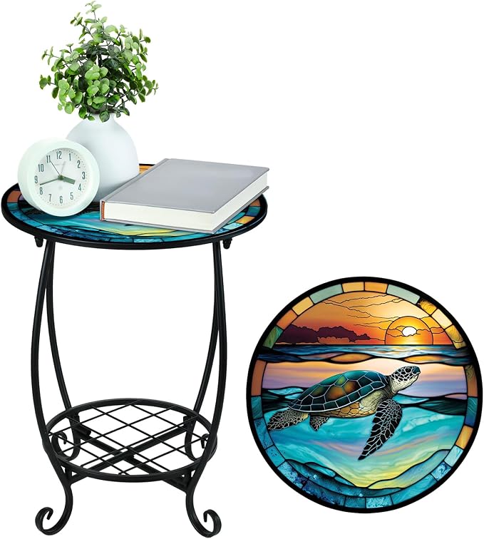Outdoor Side Table Round Small Mosaic Patio Accent Indoor End Plant Coffee Tea - Image 6