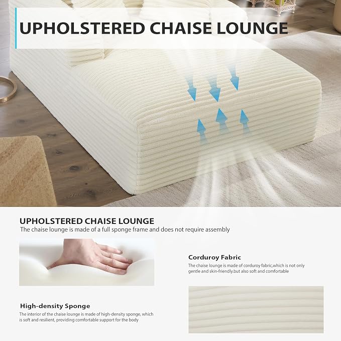 50 Inch Chaise Lounge Chair Indoor, Oversized Corduroy Upholstered Boneless - Image 4