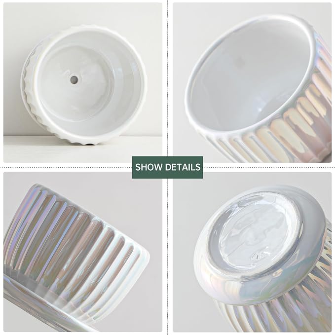 Ton Sin White Plant Pots, Pearl Gold Ceramic Flower Pots 4"+5"+6" Inch Indoor - Image 3