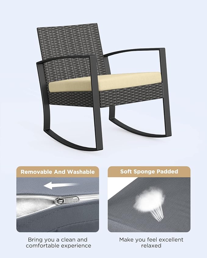 3 Pieces Porch Furniture Set Patio Rocking Bistro Set Outdoor Patio Chairs - Image 2