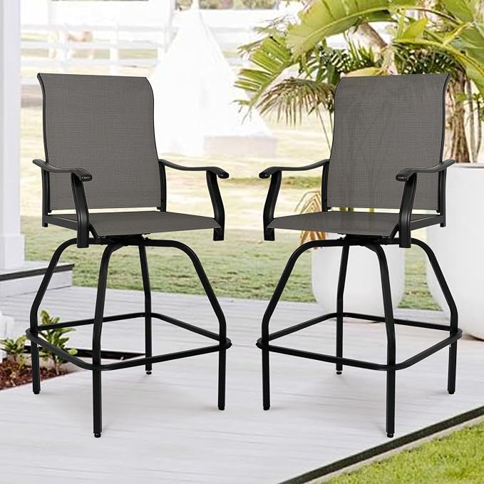 LEVELEVE Patio Bar Set 4pcs Swivel Bar Stools Outdoor Bistro Textilene - Image 7