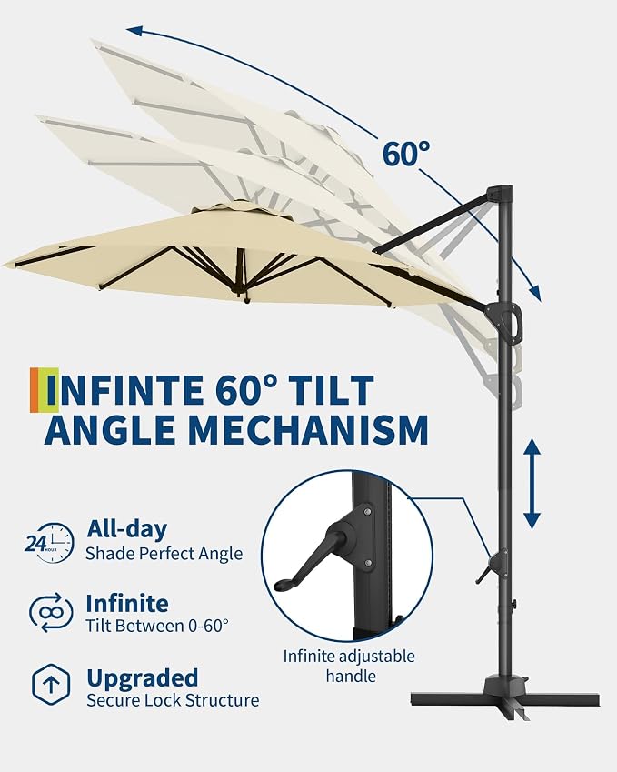 GarveeLife 10FT Patio Umbrella Outdoor Large Cantilever Umbrella Market Sun - Image 3