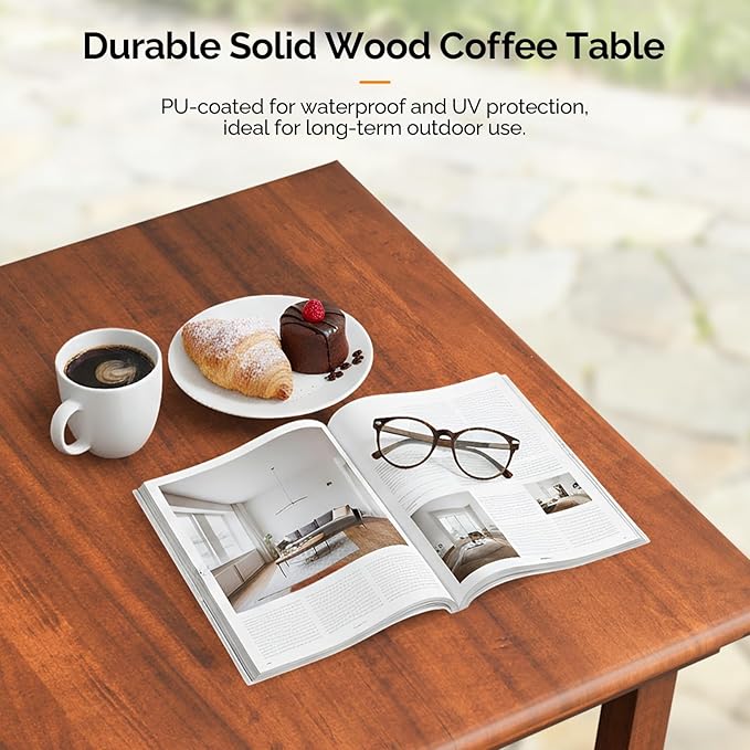 VINGLI Outdoor Folding Coffee Table, Natural Poplar Wood Patio Coffee Table - Image 6