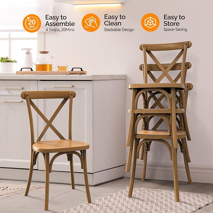 VINGLI Plastic Outdoor Dining Chairs Set of 6, Stackable Patio Farmhouse Brown - Image 6