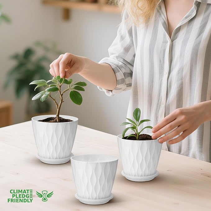 4 inch Plant Pots, 5 Pack Flower Pots Outdoor Indoor, Planters - Image 4