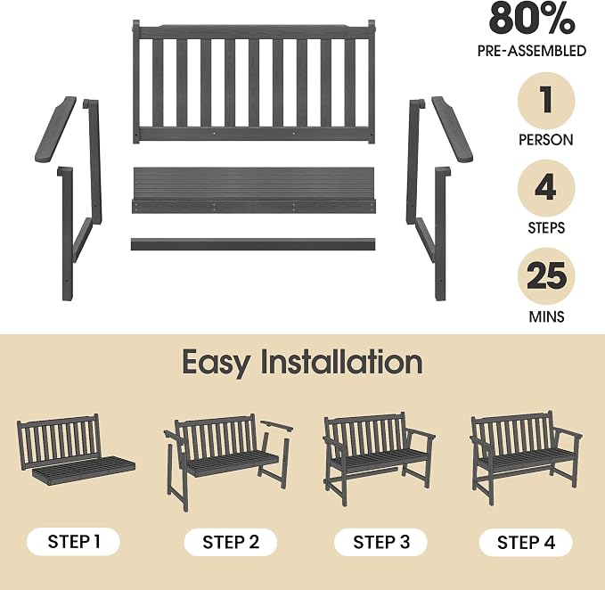 Ciokea 48" Outdoor Bench Set of 2, HDPE Weatherproof Garden Bench, 2-Person - Image 6