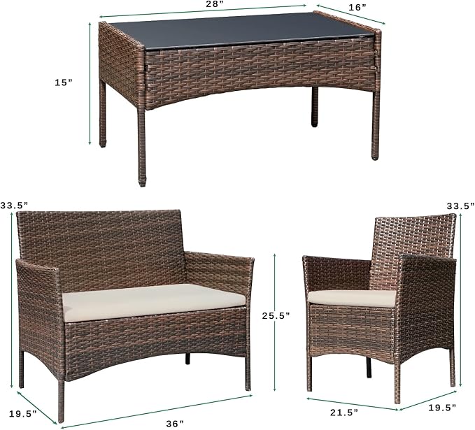 Greesum Patio Furniture 4 Pieces Conversation Sets Outdoor Wicker Rattan Chairs - Image 7