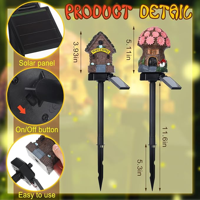 2 Pack Mushroom Fairy House Solar Light Spring Outdoor Garden Home Statue LED - Image 3