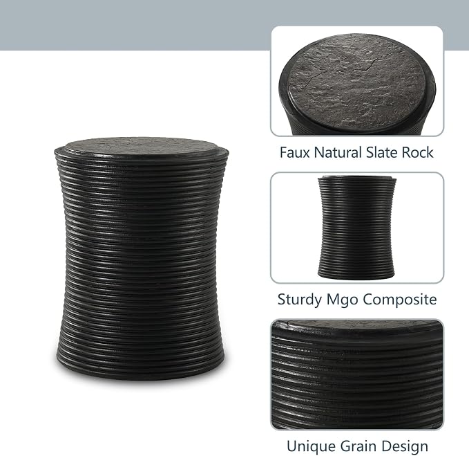 COSIEST Set of 2 Outdoor Side Table Black, Round MgO Concrete Side Table - Image 4