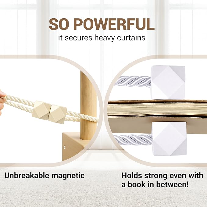 Hion Magnetic Curtain Tiebacks Beige 6 Pack, Curtain Tiebacks Buckles Holdbacks - Image 5
