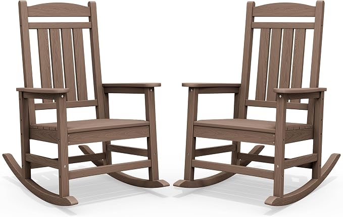 SERWALL HDPE Outdoor Rocking Chair Set of 2, Patio Rocking Chairs, All-Weather by SERWALL