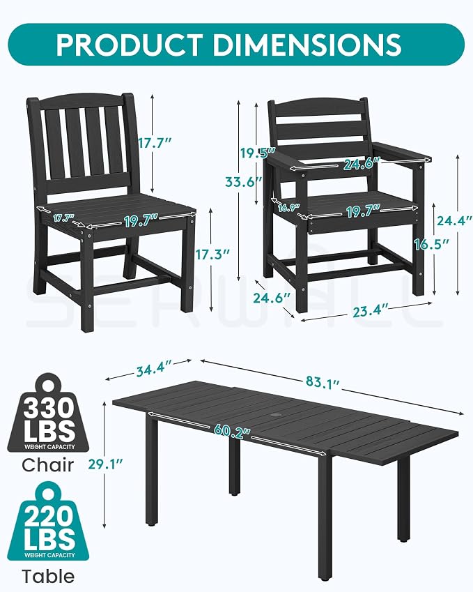 SERWALL 11-Piece Outdoor Dining Set, All Weather HDPE Outdoor Furniture Set - Image 2