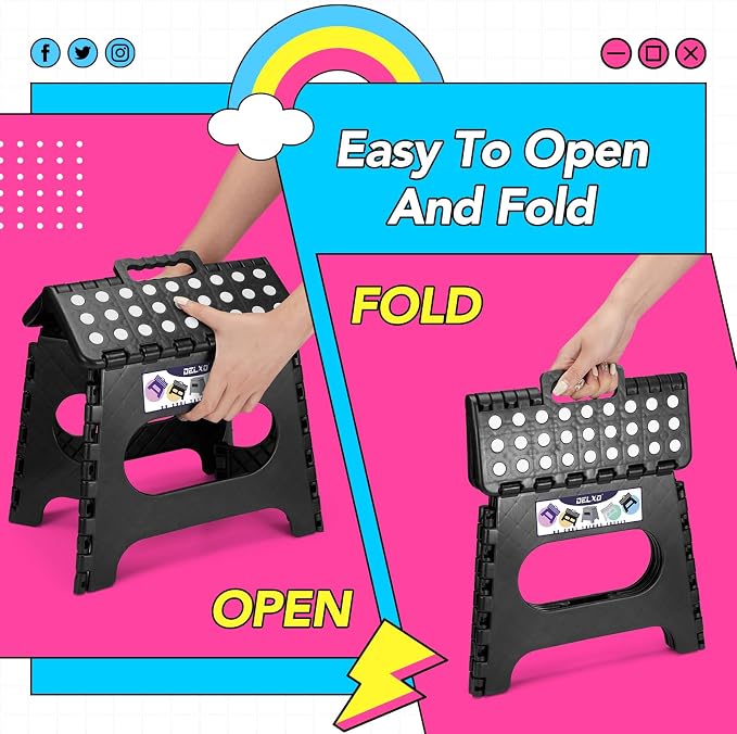 Delxo Folding Step Stool, 11 Inch Non-Slip Foldable Step Stools - Image 7