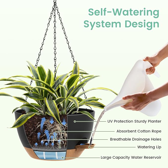 Set of 3-10 Inch Self Watering Hanging Planters - Image 4