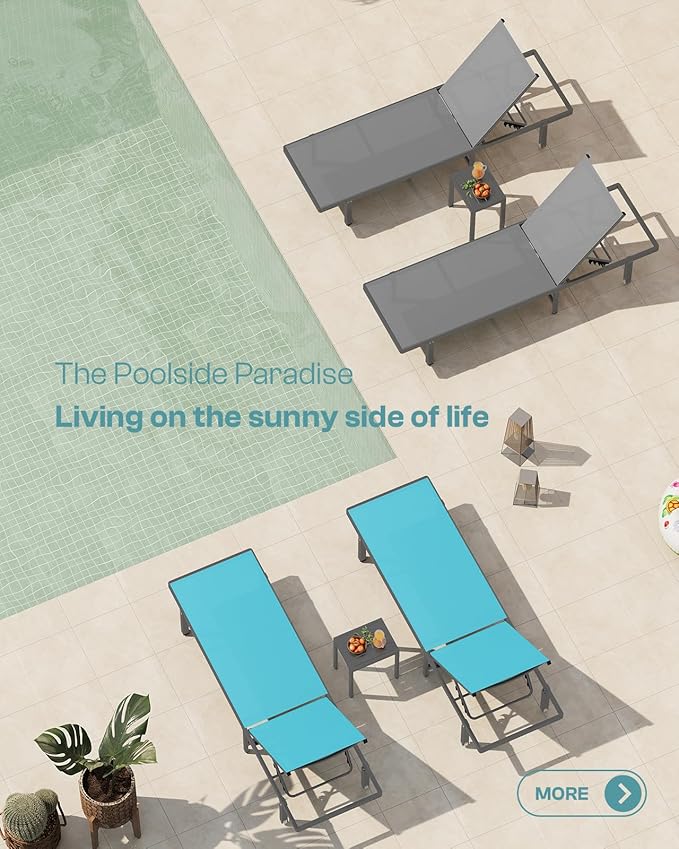Aluminum Outdoor Lounge Chairs Set of 2, Pool Lounge Chairs - Image 3