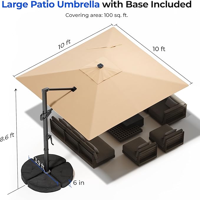 HOMSHADE 10 ft Square Cantilever Patio Umbrella - Image 3