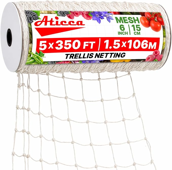 Trellis Netting 5 x 350 ft Heavy Duty Polyester Plant Support Netting White by Aticca
