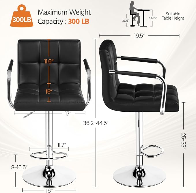 Yaheetech Bar Stools, PU Leather Adjustable Swivel Barstools, Hydraulic Kitchen - Image 3