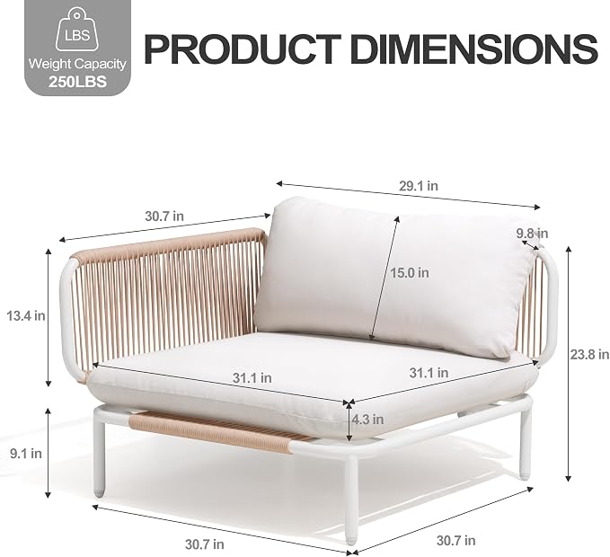 6 Piece Modern Outdoor Sectional Sofa, Weather-Resistant Metal Frame and - Image 2