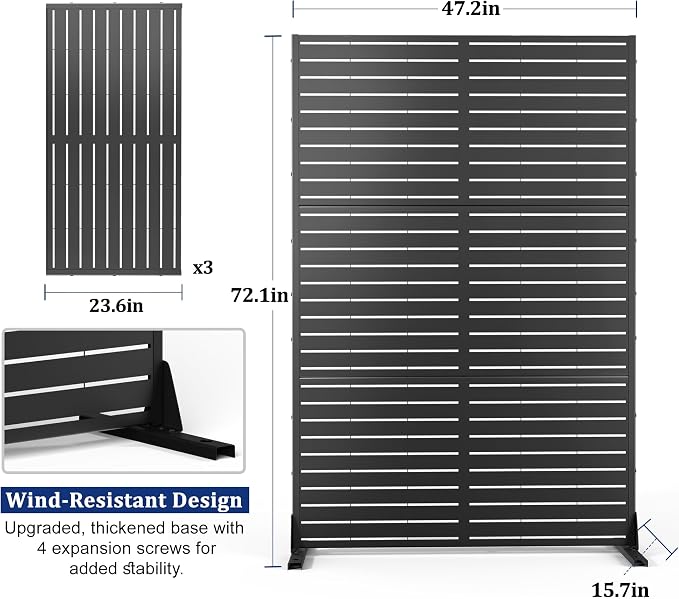 Metal Privacy Screen with Stand 72" H×47" W Outdoor Freestanding Privacy Screen - Image 2