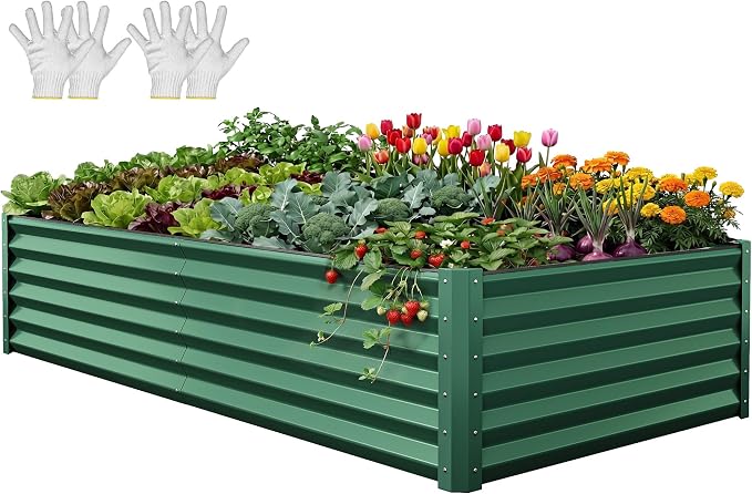 YITAHOME 8x4x1.5ft 2pcs Large Raised Garden Bed Kit, Galvanized Metal Planter by YITAHOME