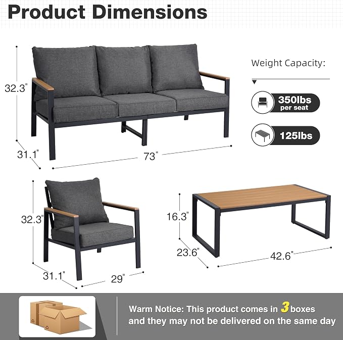 Patio Furniture Set, 4 Pieces Outdoor Furniture Patio Conversation Set - Image 2