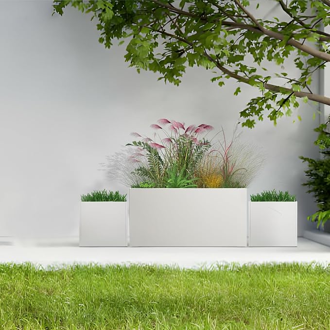 White Steel Planter Rectangular Outdoor Indoor Planter Box Galvanized Steel - Image 8