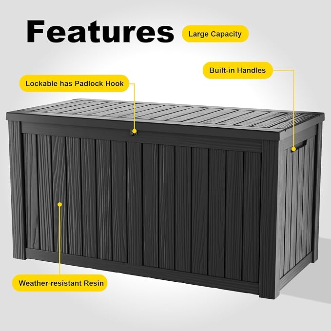 DRATO 180 Gallon Outdoor Storage Box, Large Waterproof Deck Box, Lockable Resin - Image 5