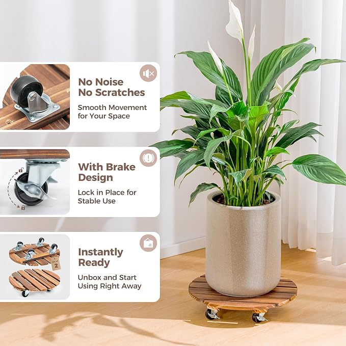 Bamworld Plant Stand with Wheels Plant Caddy Outdoor 4 Pack 12in Rolling - Image 5