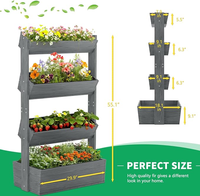 DoCred Vertical Wooden Raised Garden Bed, 4 Tier Upgraded Garden Planters - Image 6