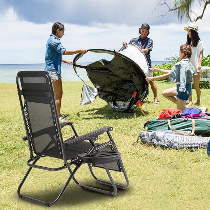 FDW Zero Gravity Chairs Set of 2 Black Lounge Patio Chairs Outdoor Yard Beach - Image 2