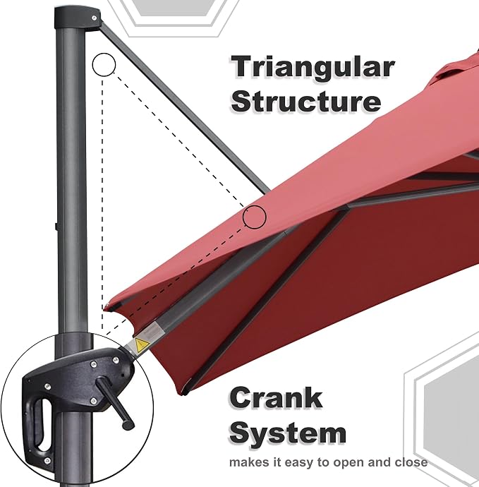 PURPLE LEAF 9' X 11.5' Patio Umbrella Outdoor Cantilever Rectangle Umbrella - Image 4