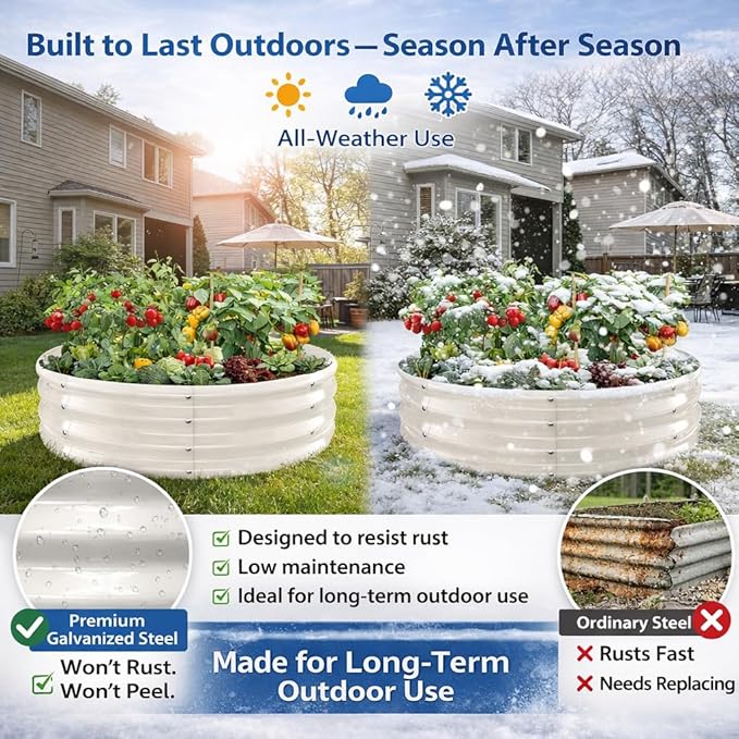 Round Galvanized Raised Garden Bed, Flowers & Herbs, Heavy Duty Rust-Resistant - Image 3