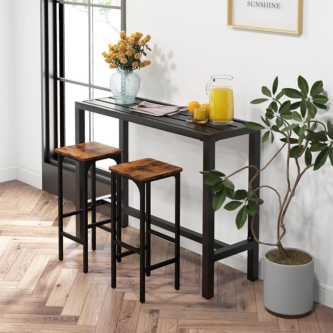 COSTWAY Outdoor Bar Table 48-inch Wide, Narrow Counter Height Dining Table - Image 2