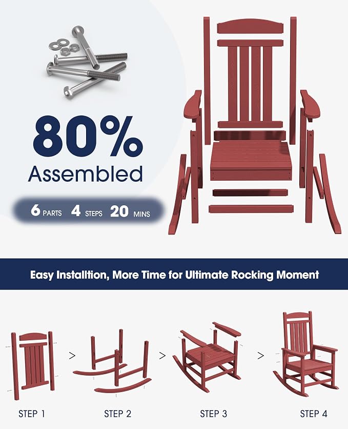 KINGYES Outdoor Rocking Chair Set of 2, High Density Polyethylene Patio Rocking - Image 4