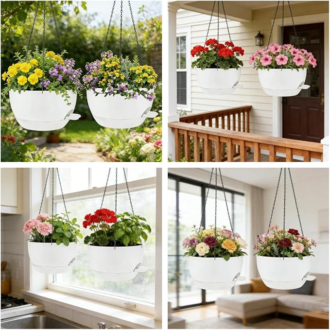 2 Pack 12 Inch Self Watering Hanging Planters - Image 5
