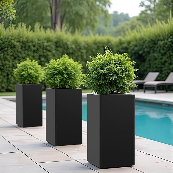 26" Tall Planters, Outdoor＆Indoor Black Planter Pots, Durable All-Weather Use - Image 6