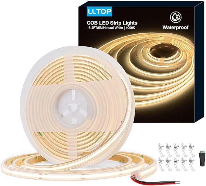 COB LED Strip Lights Waterproof IP67 DC24v Natural White 4000K 16.4ft/5m High by LLTOP
