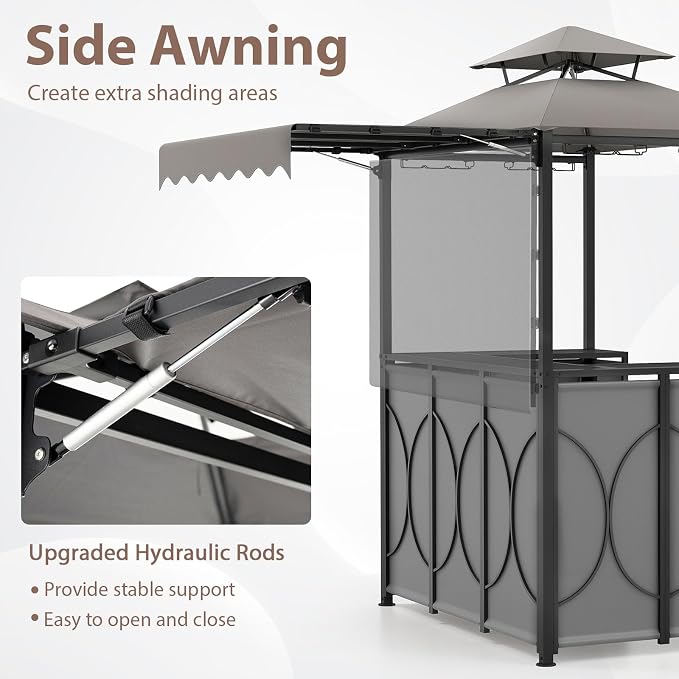 Tangkula 3 Piece Patio Bar Set, Grill Gazebo & 2 Foldable Bar Stools - Image 6