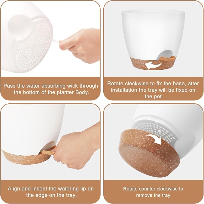 Plant Pots 8/7/6.5/6/5.5/5 Inch Self Watering Pots, Plastic Flower Pots - Image 2
