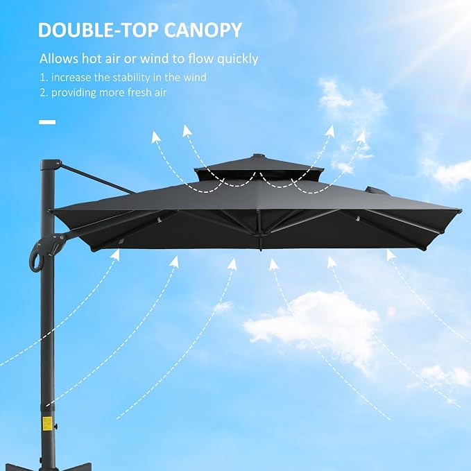 Outsunny 10ft Offset Patio Umbrella, Hanging Cantilever Umbrella, Square Shape - Image 5